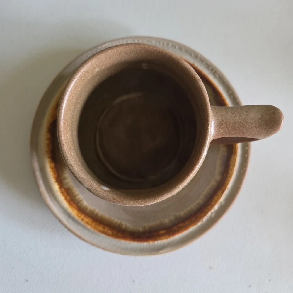 Laurentian Pottery Tundra 8-405 Tea Coffee Cup SaucerCanada Stoneware Drip Glaze